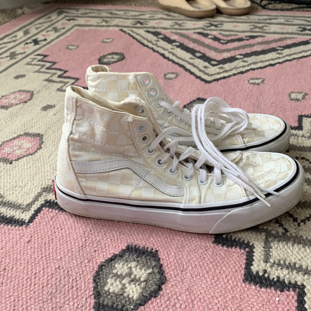 Cream Checkered High Top Vans